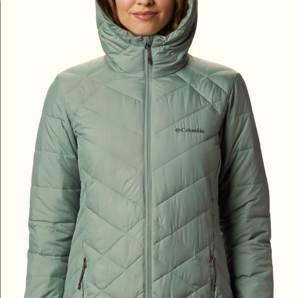 Long hooded Columbia jacket green